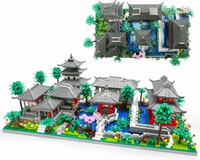 Micro Mini Chinese Architecture of Suzhou Garden with Cherry Blossom Tree Building Blocks Set with LED Light, Botanical Collection Building Set for Adults, 14  Teens (3888 Pcs)