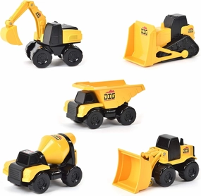 Micro Mini Construction Vehicles – Set of 5 Toy Cars and Trucks for Kids | Sensory Bin for Boys | Excavator Bulldozer Dump Truck Cement Mixer | Free Wheeling with Moving Parts – Maxx Action