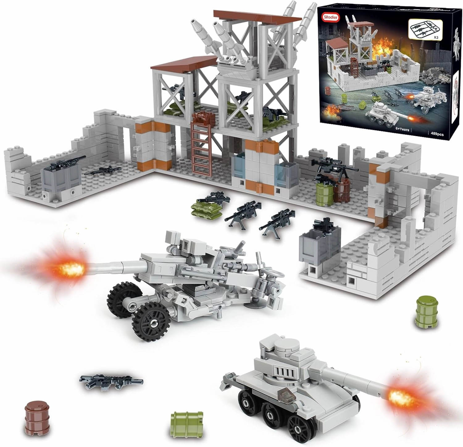 Military Base Building Toy for Boys, 489 pcs Army Defence Base Guard Tower Station Building Blocks Set for Kids 6 7 8 9 10 12 14 Years with Mini Weapons & War Accessories