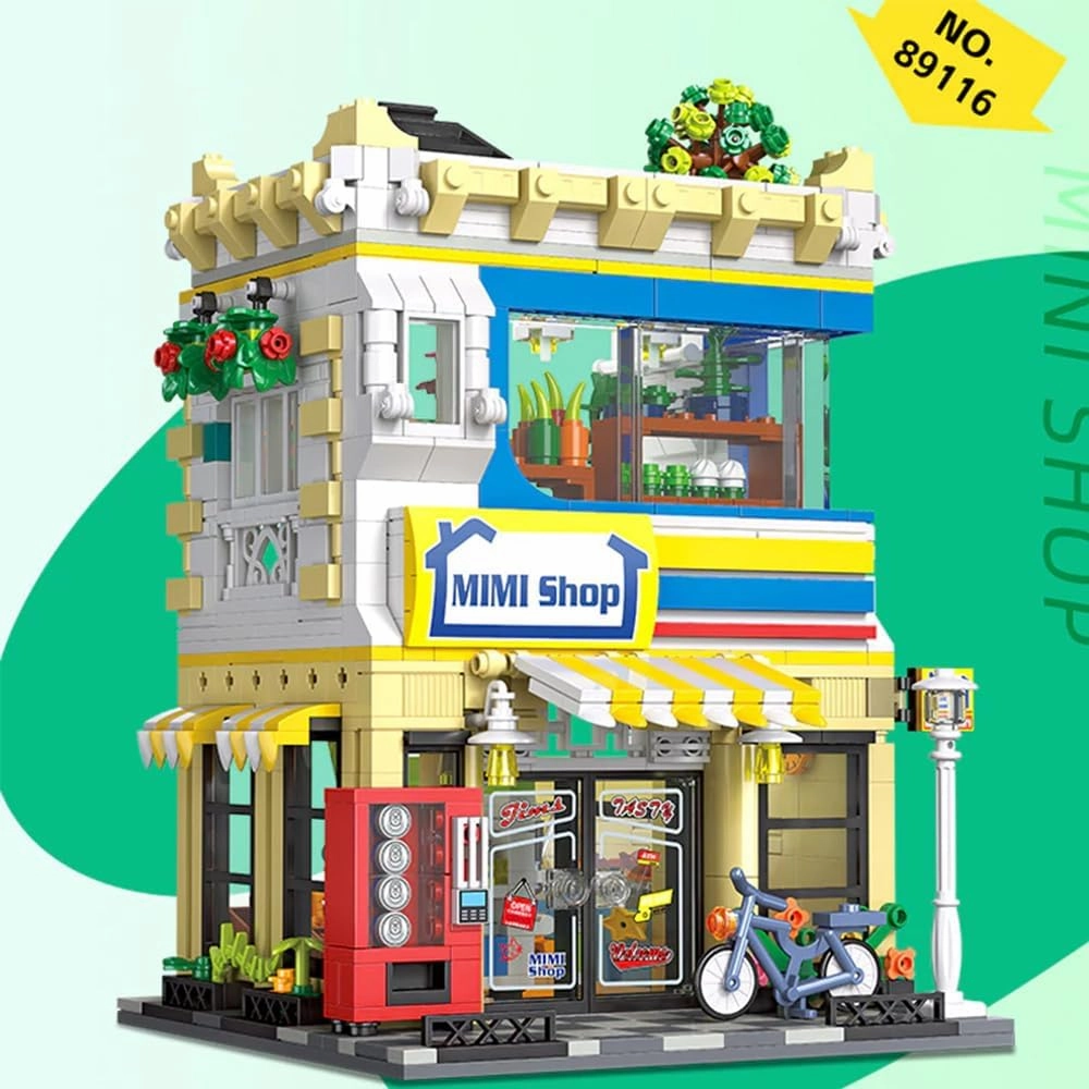 Mimi Shop Building kit,Commercial Street Series Street View Building Blocks to Display, Decorate,Great Toy Gifts for Adults(1389 Psc)