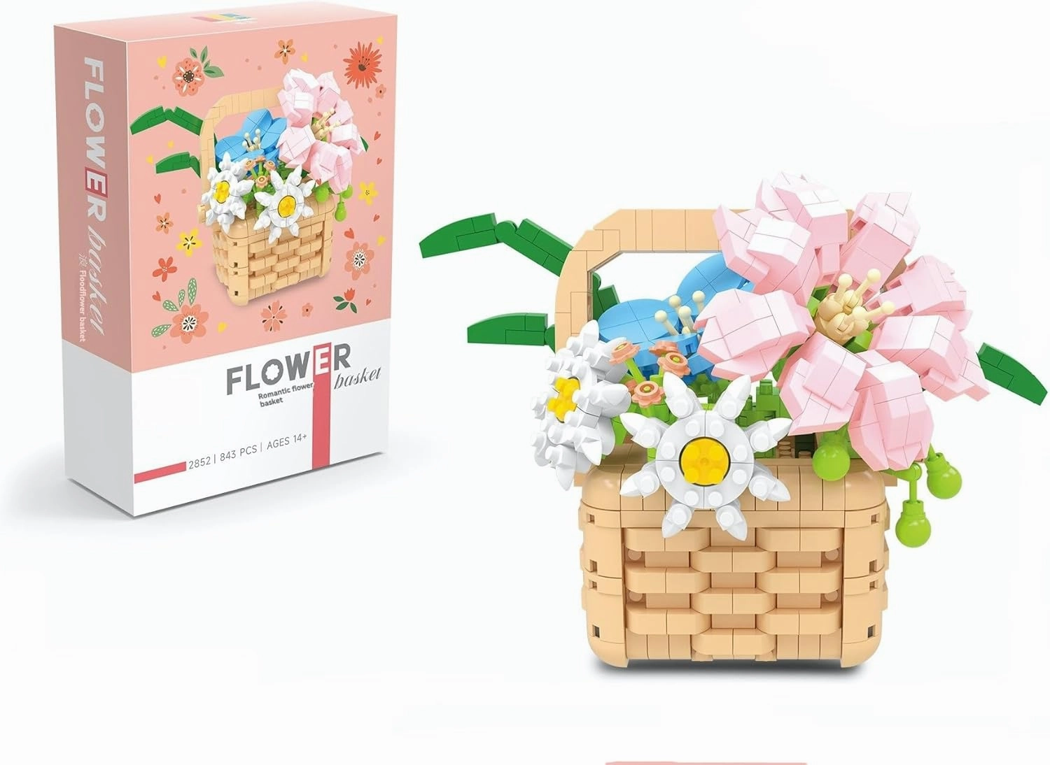 Mini Building Blocks Flower Set, DIY Micro 3D Building Toy Bricks Christmas (Beige 843pcs)