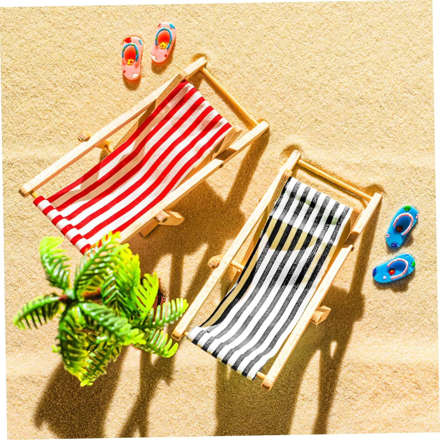 Miniature Beach Ornament Set Doll House Accessories with Palm Trees Parasols Deckchairs Beverages for Creative Fairy Garden Decor All Ages
