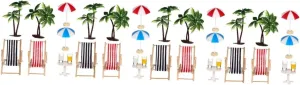 Miniature Beach Ornament Set Doll House Accessories with Palm Trees Parasols Deckchairs Beverages for Creative Fairy Garden Decor All Ages