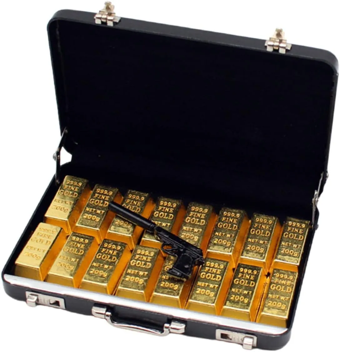 Miniature Suitcases Miniature Golden Bar Suitcase Dollhouse Suitcases Mini Golden Bricks Ornament Decorative Props