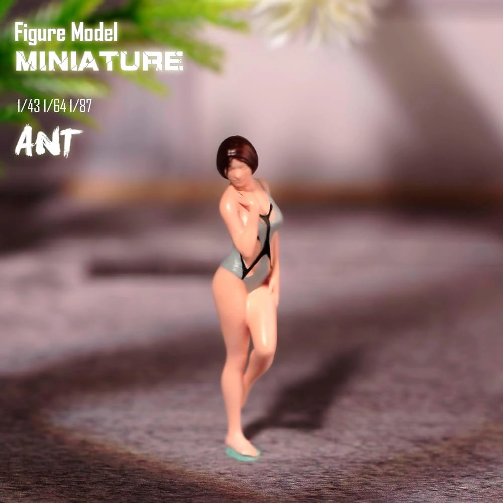Miniatures 1/64 1/43 1/87 Scale Seaside Beach Bikini Beauty Scene Action Figure Model Creative Prop Display Collection Decor for Cars Vehicles (Painted, 1/64 Scale)