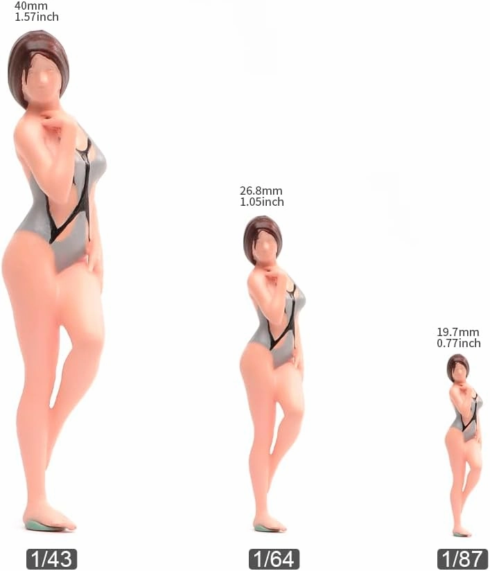 Miniatures 1/64 1/43 1/87 Scale Seaside Beach Bikini Beauty Scene Action Figure Model Creative Prop Display Collection Decor for Cars Vehicles (Painted, 1/64 Scale)