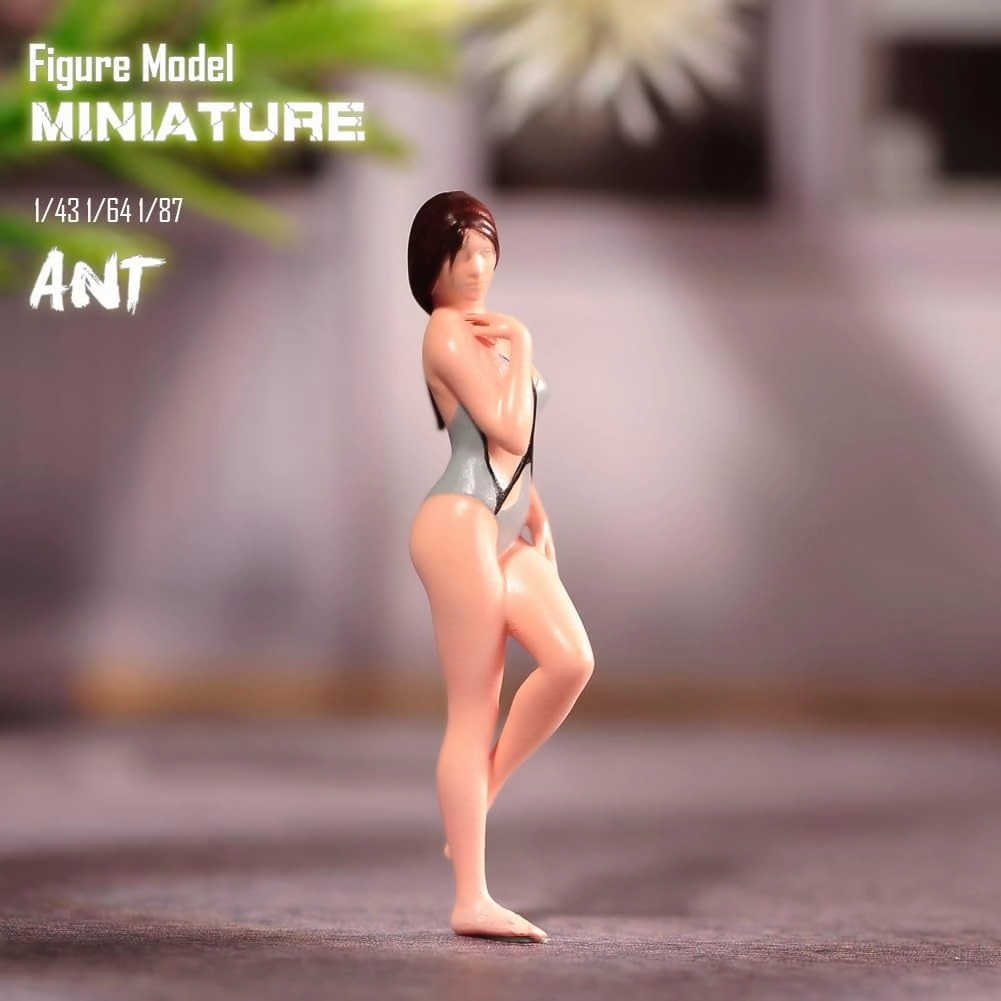 Miniatures 1/64 1/43 1/87 Scale Seaside Beach Bikini Beauty Scene Action Figure Model Creative Prop Display Collection Decor for Cars Vehicles (Painted, 1/64 Scale)