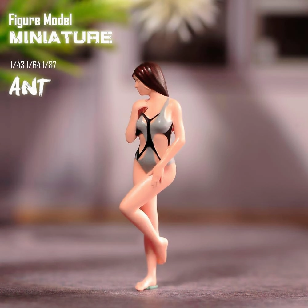 Miniatures 1/64 1/43 1/87 Scale Seaside Beach Bikini Beauty Scene Action Figure Model Creative Prop Display Collection Decor for Cars Vehicles (Painted, 1/64 Scale)