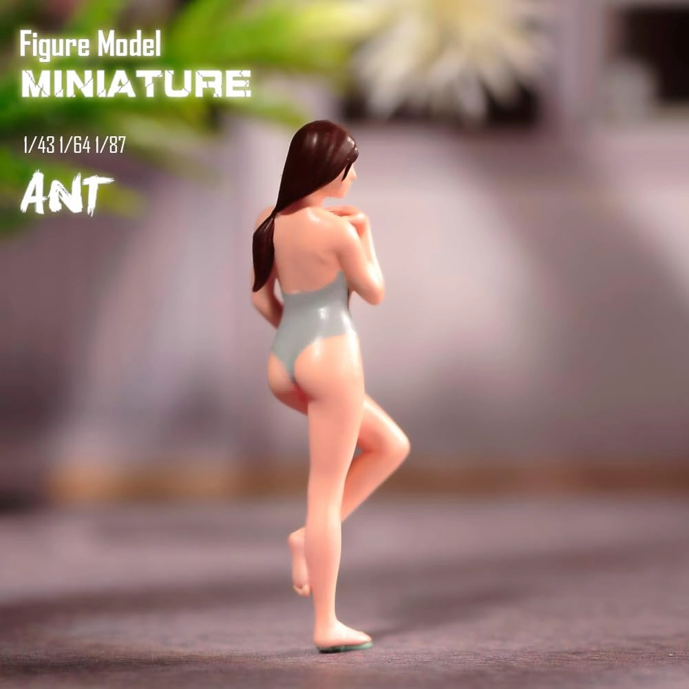 Miniatures 1/64 1/43 1/87 Scale Seaside Beach Bikini Beauty Scene Action Figure Model Creative Prop Display Collection Decor for Cars Vehicles (Painted, 1/64 Scale)