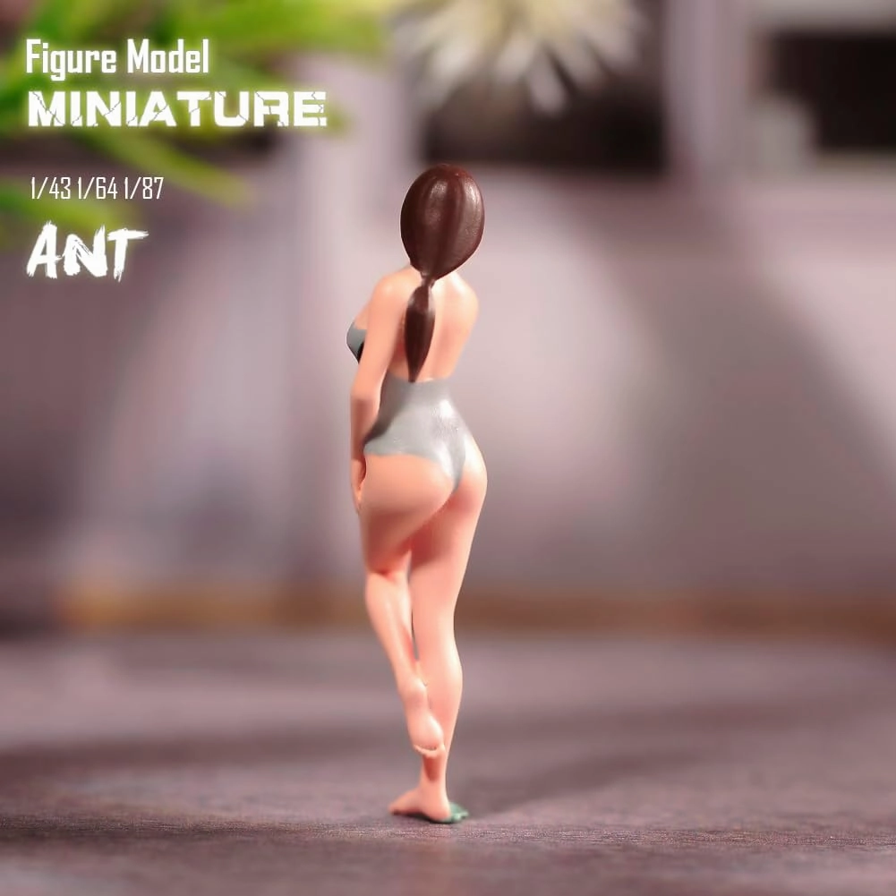 Miniatures 1/64 1/43 1/87 Scale Seaside Beach Bikini Beauty Scene Action Figure Model Creative Prop Display Collection Decor for Cars Vehicles (Painted, 1/64 Scale)
