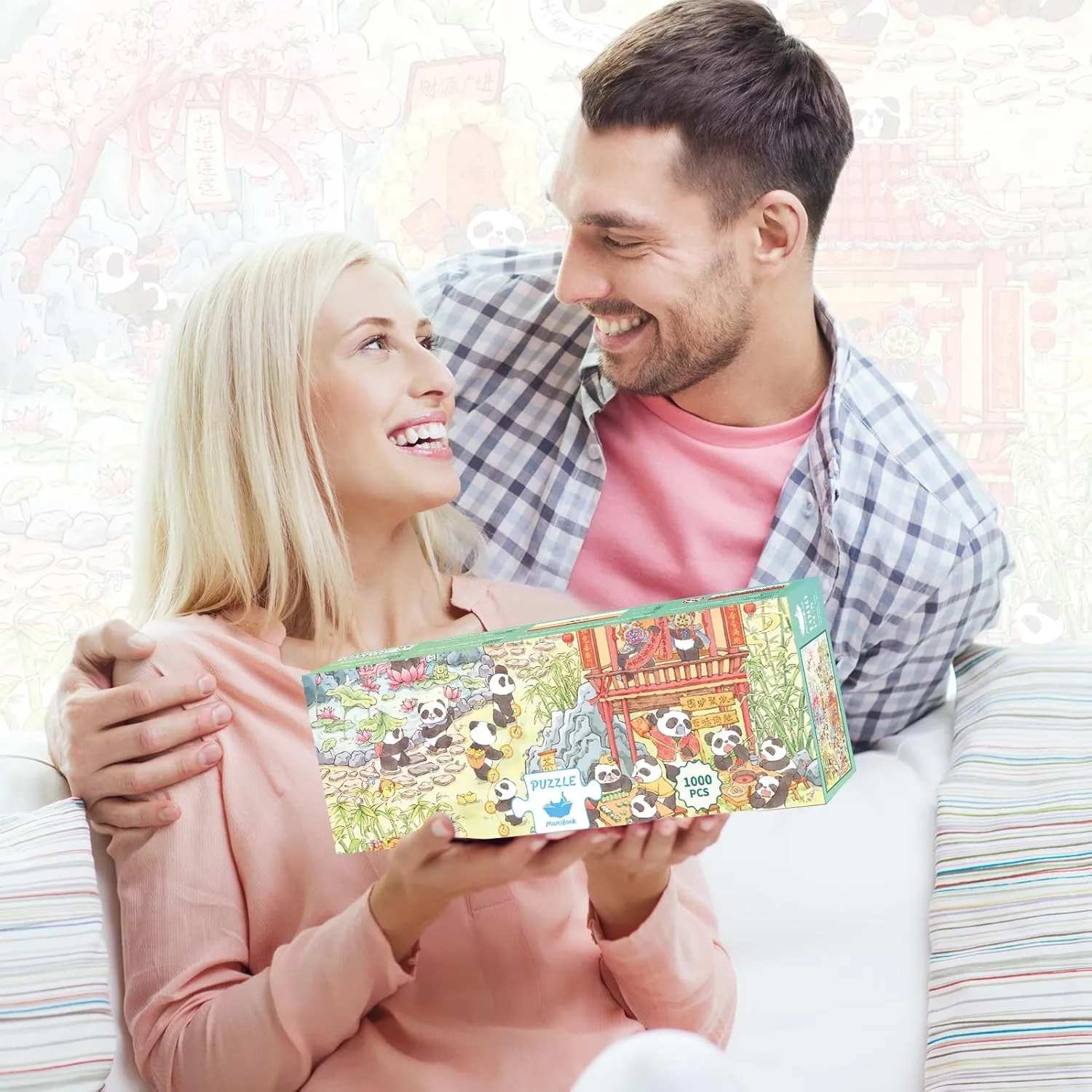 MOMIBOOK Puzzles for Adults 1000 Piece Jigsaw Puzzles of Comfortable Panda, Flocking Painting Image Chinese Difficult Challenging Hard Impossible Puzzle, Funny Toys & Games Christmas Birthday Gifts