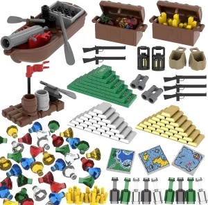 Money Bank Accessories Building Block, Pirate Ships Maps Treasure Chest City 100 Dollar Jewel Gems Diamonds Gold Bar Coins Bricks Pieces, Crystals Bill Cash Parts Sets