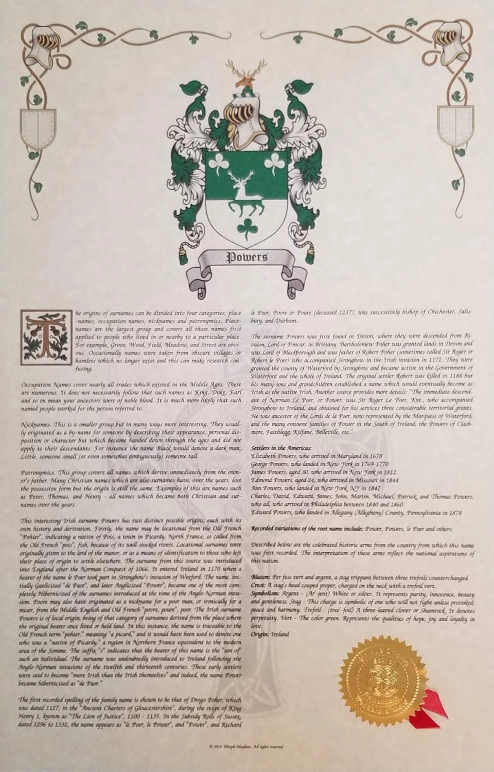 Mr Sweets Garrard Coat of Arms, Crest & History 11x17 Print - Name Meaning, Genealogy, Family Tree Aid, Ancestry, Ancestors, Namesakes - Surname Origin: English England