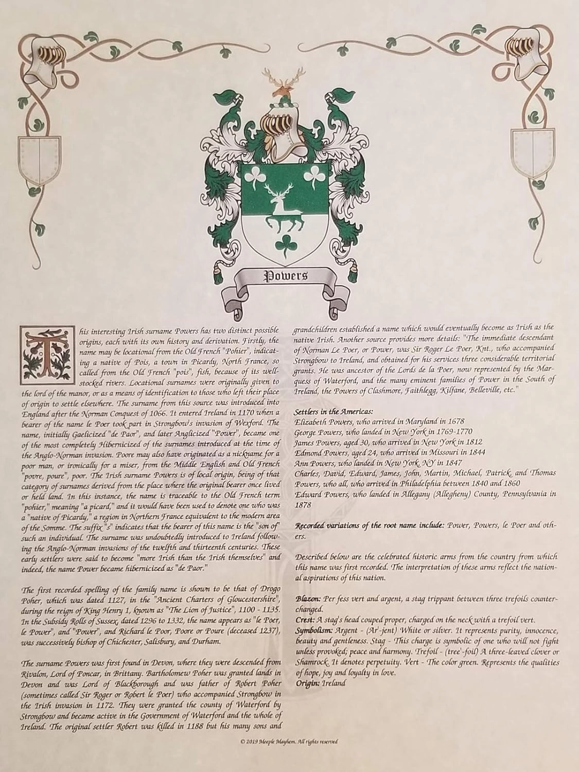 Mr Sweets Offenhauser Coat of Arms, Crest & History 8.5x11 Print - Name Meaning, Genealogy, Family Tree Aid, Ancestry, Ancestors, Namesakes - Surname Origin: German Germany