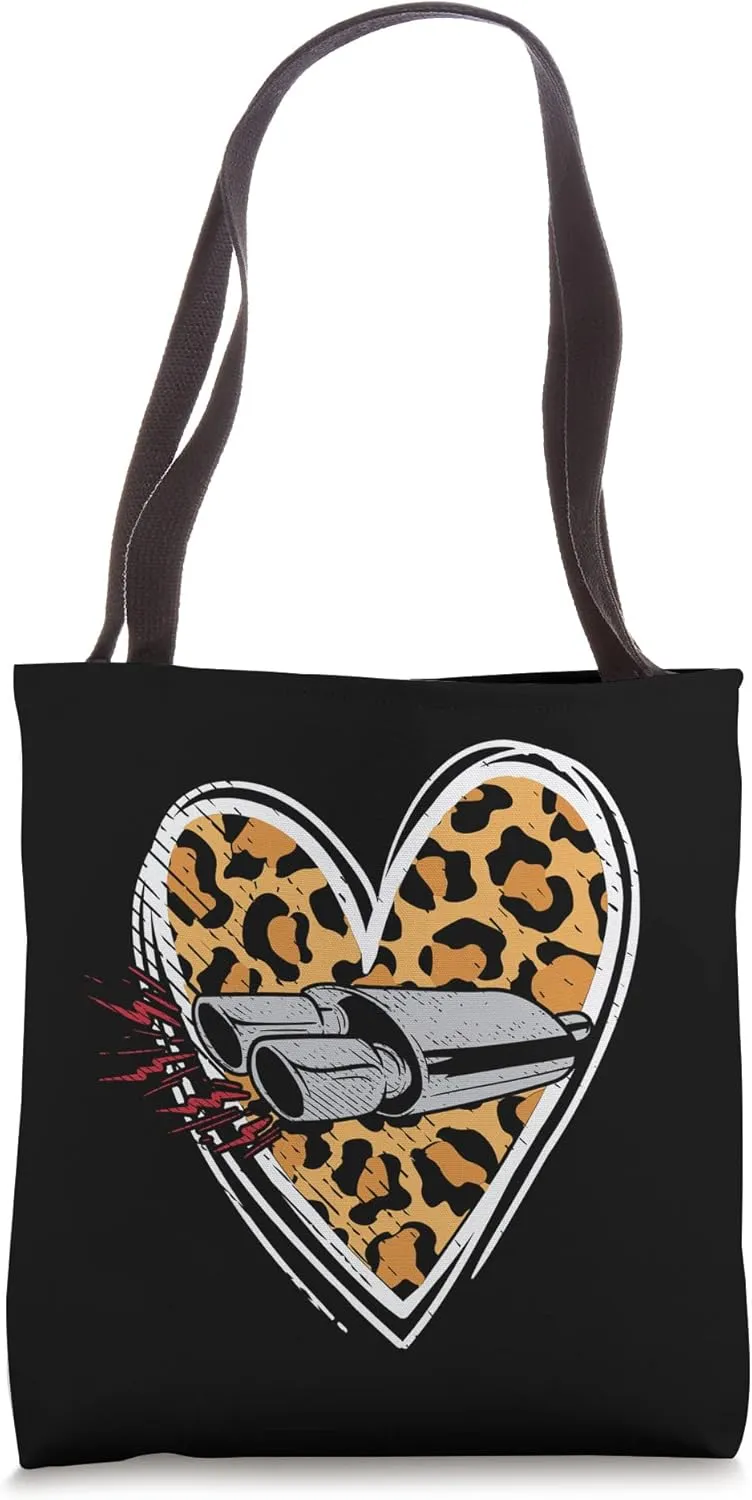 Muffler Love Auto Enthusiast Guy Car Exhaust Leopard Heart Tote Bag