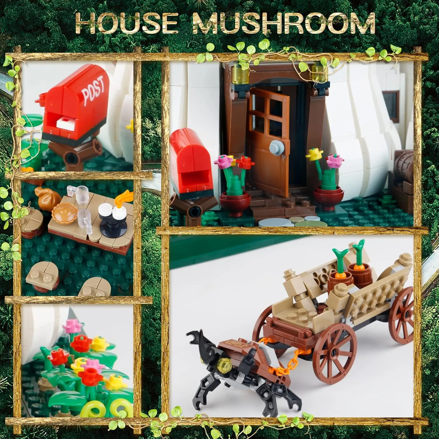 Mushroom House Building Blocks Sets(2233PCS),Creative Ideals Treehouse Building Blocks, Best Gift for 6  Boys, Girls or Adults