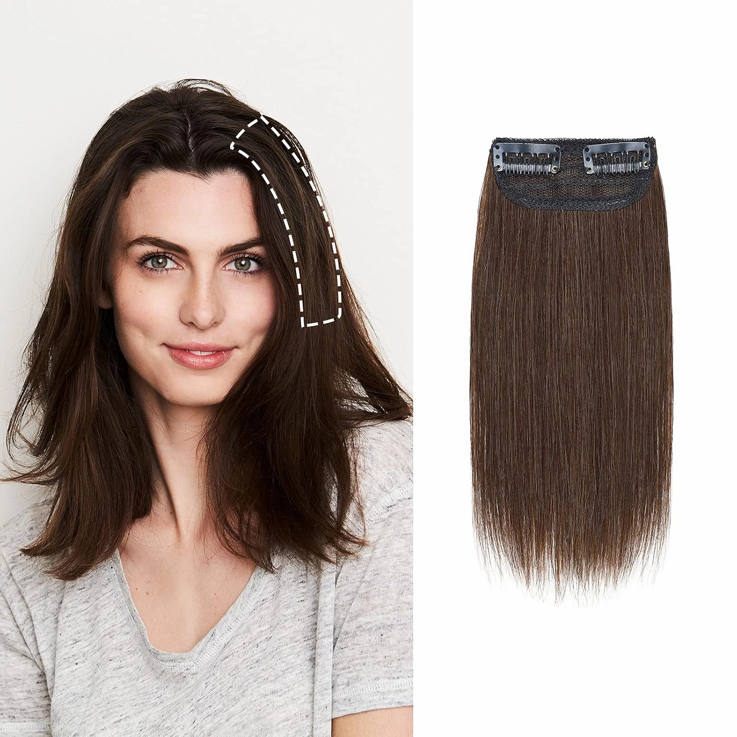 MY-LADY Mini Clip in Hairpieces Short Remy Human Hair Two Pieces Adding Hair Volume Fluffy Natural Cushion High Hair Extensions for Women with Thinning Hair 8 Inch #04 Medium Brown