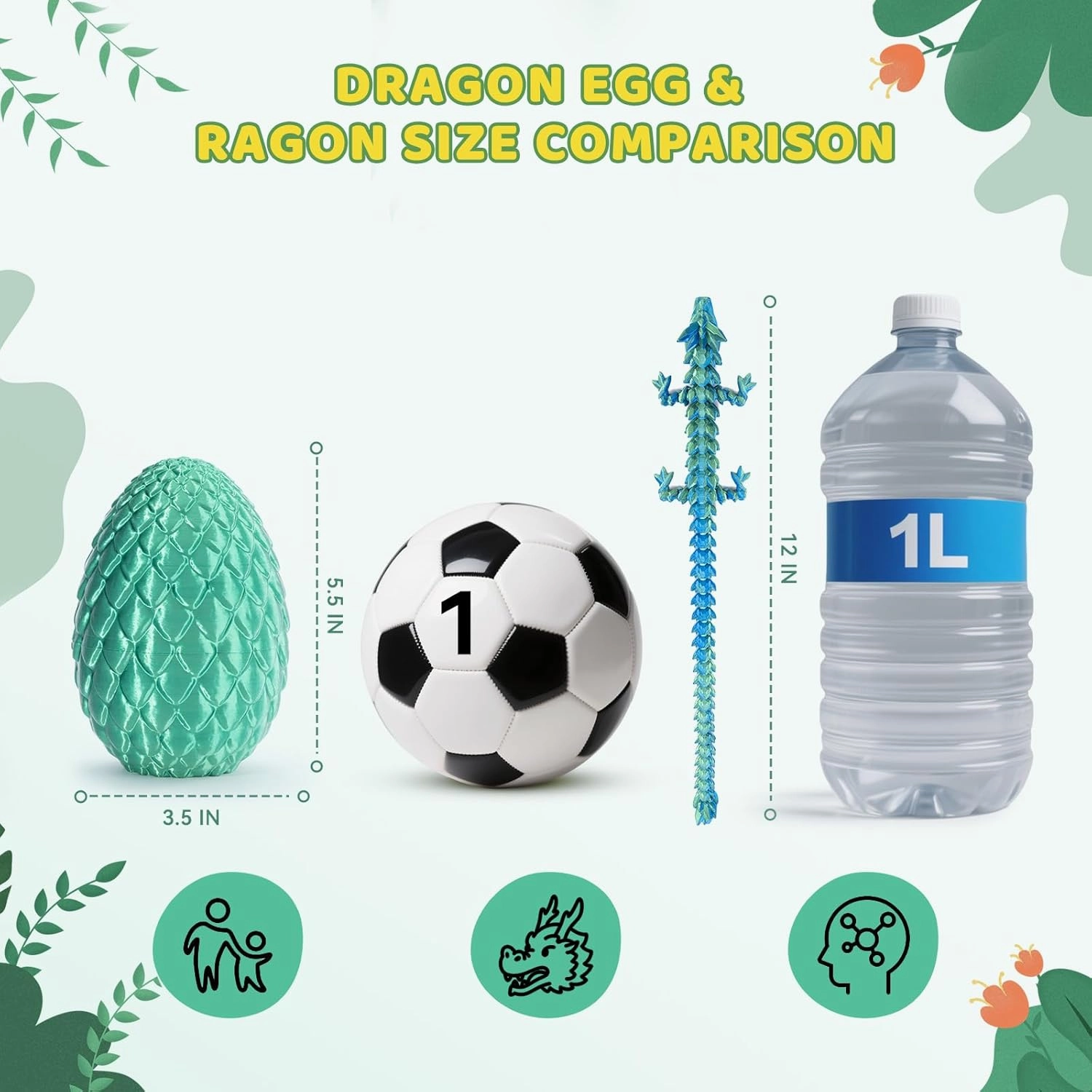 Mydethun 3D Printed Dragon Egg with Dragon Inside - Unique Executive Toy for Office Decor and Kids' Concentration; Green Egg