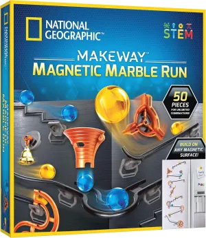 NATIONAL GEOGRAPHIC Magnetic Marble Run - 50-Piece STEM Building Set for Kids & Adults with Magnetic Track & Trick Pieces, & Marbles for Building A Marble Maze Anywhere Magnets Stick