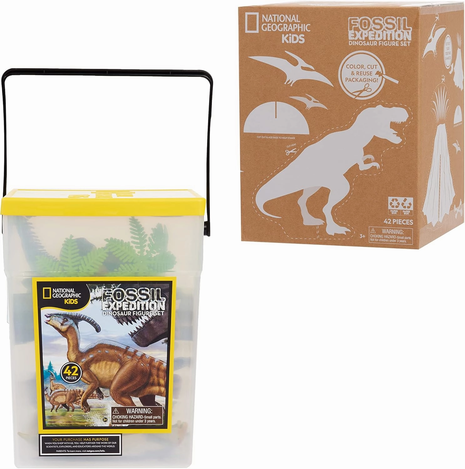National Geographic Kids Tub of Realistic Dinosaur Toy Figures, Packaging from Recycled Material, Storage Container, Kids Toys for Ages 3 Up, Amazon Exclusive