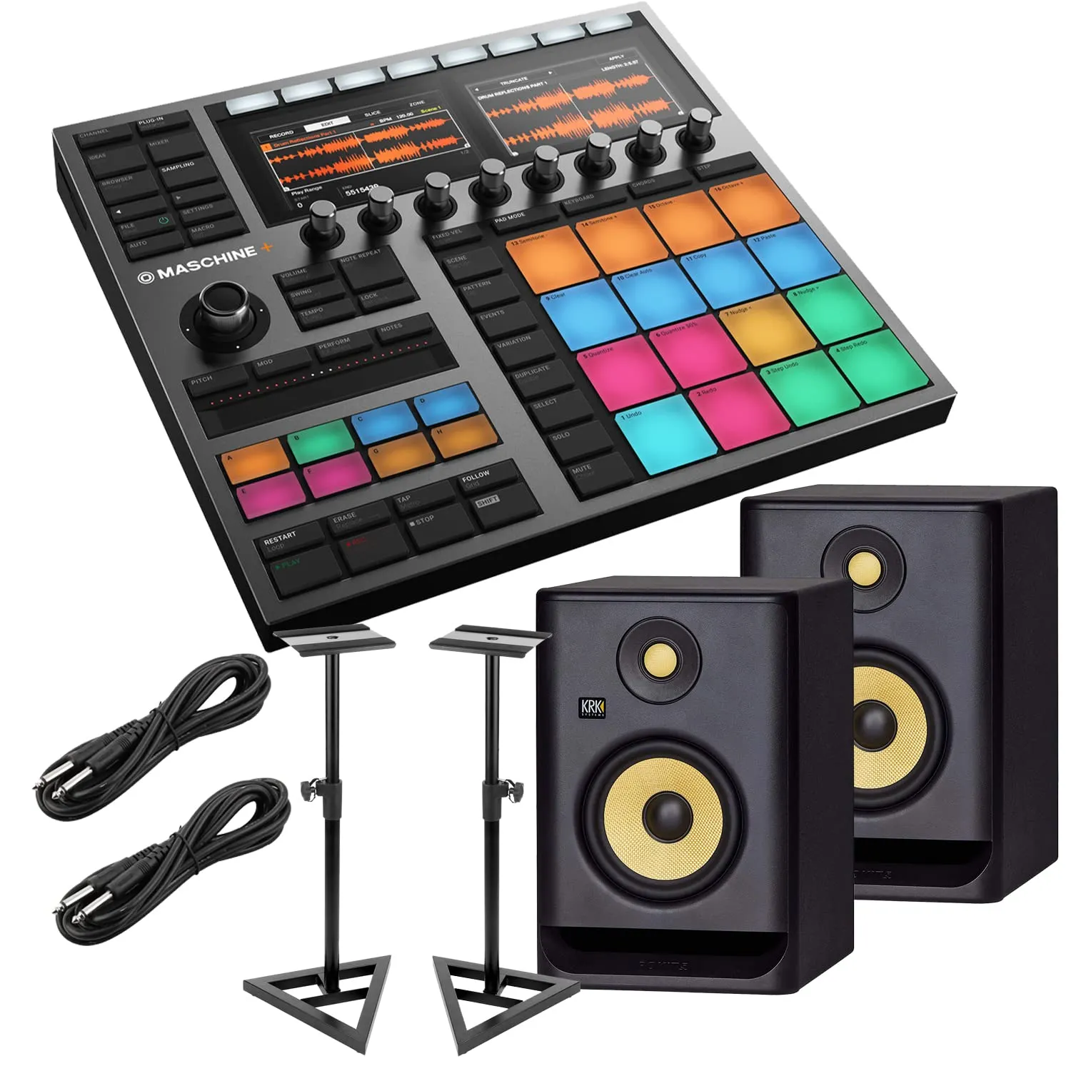 Native Instruments MASCHINE Plus, (2) KRK RP5G4 Monitors, (2) Monitor Stands, (2) 1/4 Cables Bundle