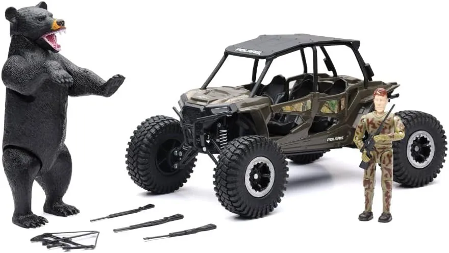 New-Ray Toys Camo Polaris RZR XP4 1000 with Figure and Bear Hunting Play Set, Kids, Gifts, Birthdays