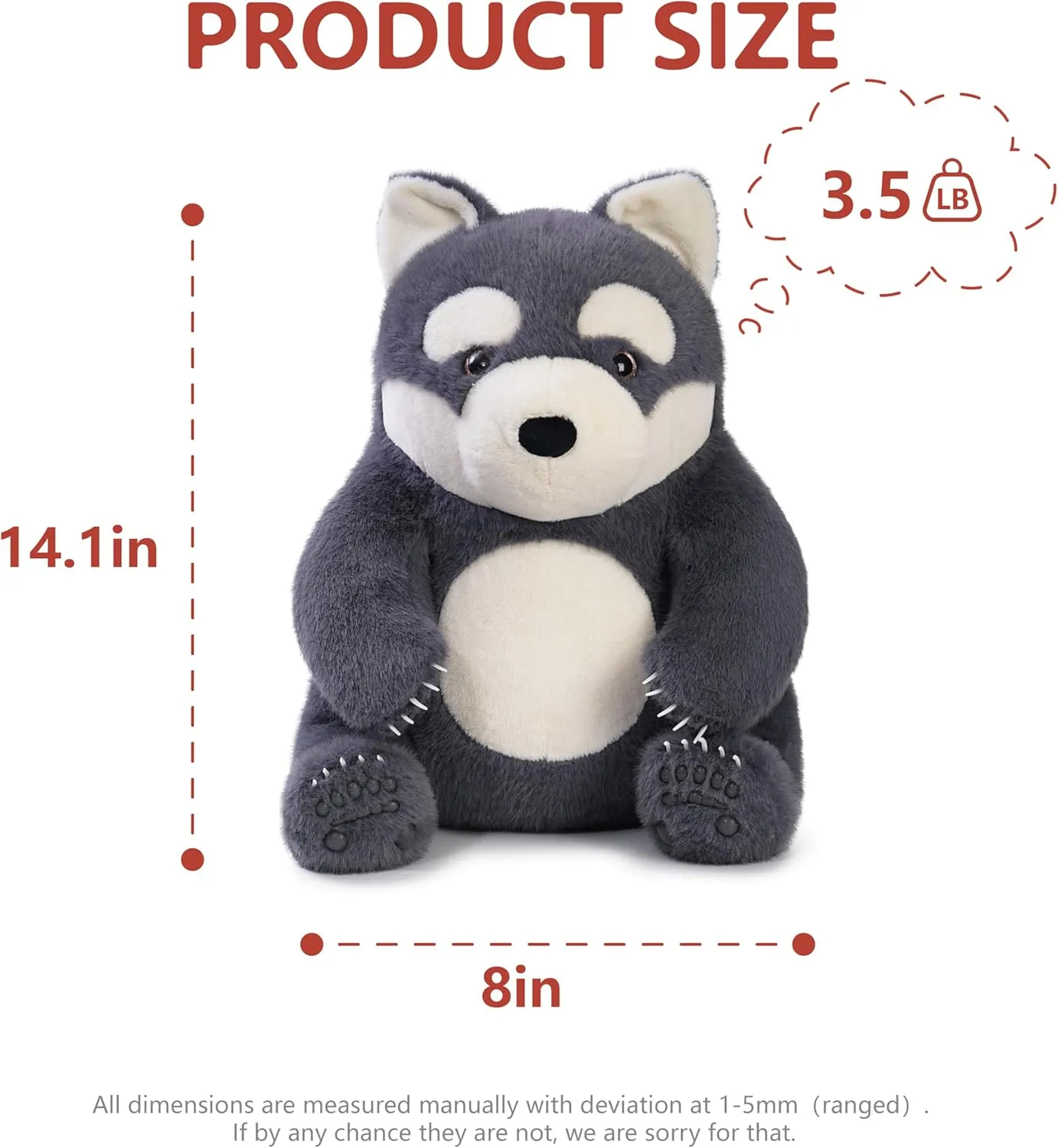 Niuniu Daddy 14" | 3.5 Pound Wolf Weighted Stuffed Animals, Giant Husky Pillowfort Lap Plush Toys for Kids Adults Baby, Large Cute Dog Puppy Body Pillow for Gift Present Birthday Christmas Holiday