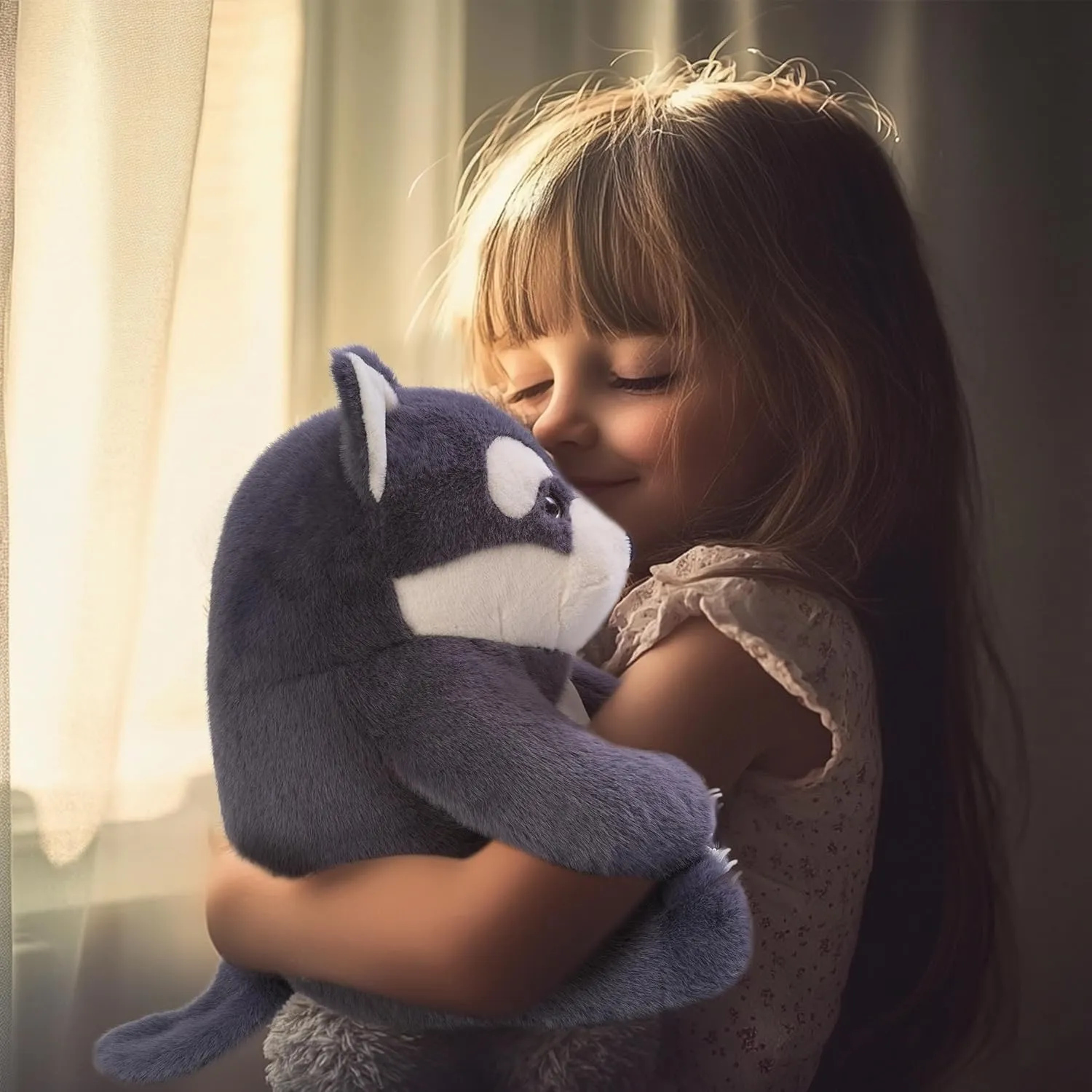 Niuniu Daddy 14" | 3.5 Pound Wolf Weighted Stuffed Animals, Giant Husky Pillowfort Lap Plush Toys for Kids Adults Baby, Large Cute Dog Puppy Body Pillow for Gift Present Birthday Christmas Holiday