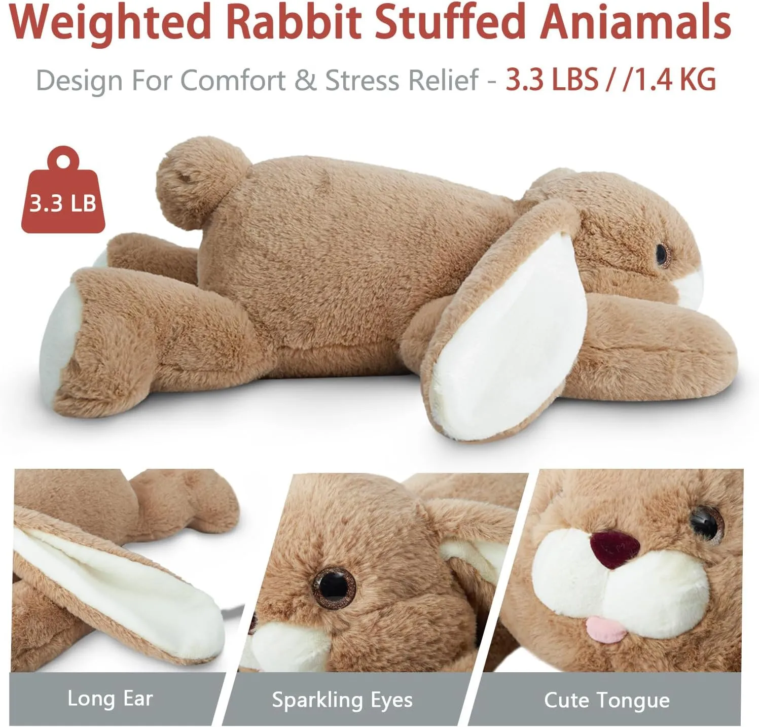 Niuniu Daddy 20" | 3.3 Pound Bunny Weighted Stuffed Animals for Kids Adults, Soft Rabbit Plush Animal Calming Toys for Sleeping, Cute Body Pillow for Presents Birthday Christmas Holiday Easter Gifts