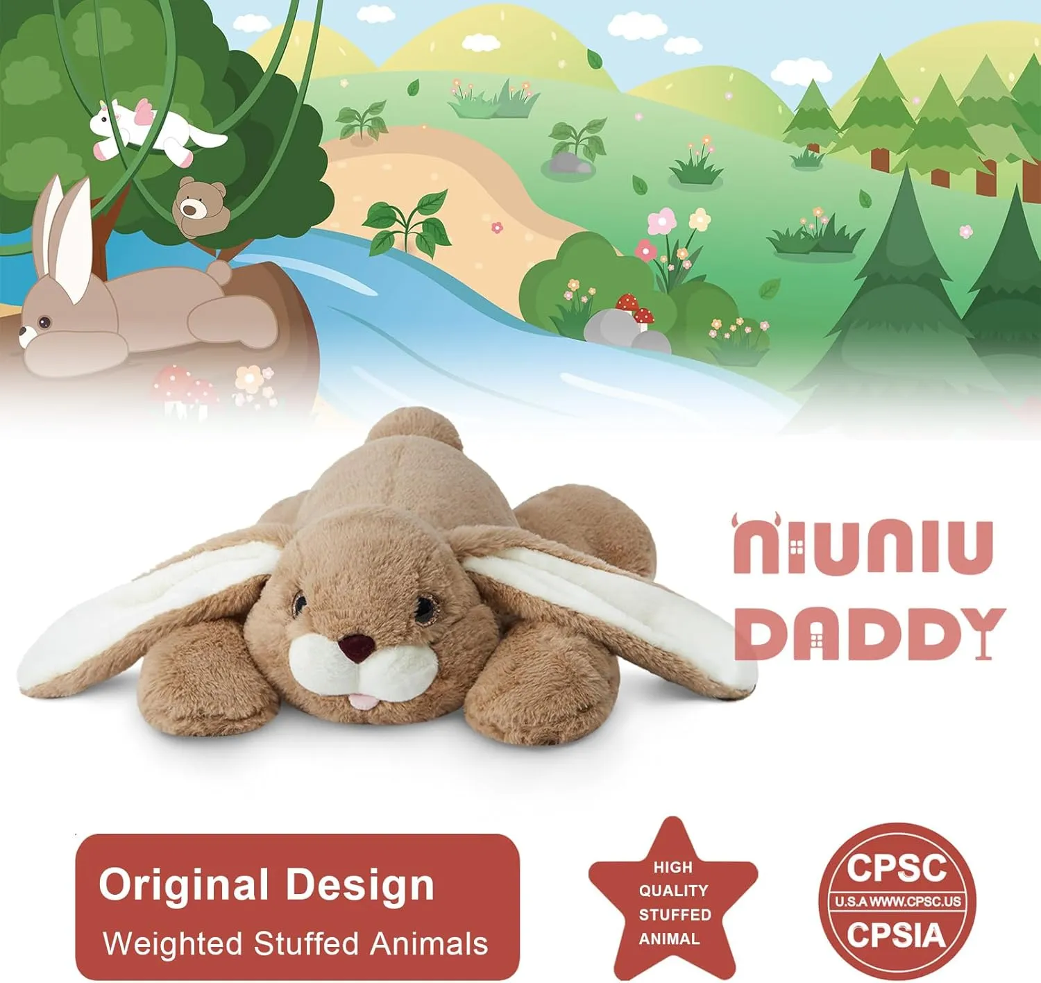Niuniu Daddy 20" | 3.3 Pound Bunny Weighted Stuffed Animals for Kids Adults, Soft Rabbit Plush Animal Calming Toys for Sleeping, Cute Body Pillow for Presents Birthday Christmas Holiday Easter Gifts