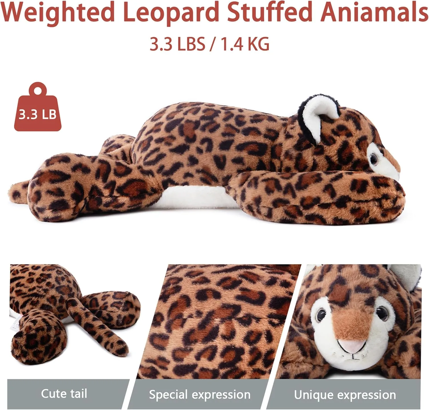 Niuniu Daddy 20" | 3.3 Pound Leopard Weighted Stuffed Animals for Kids Adults, Soft Leopard Weighted Beads for Stuffed Animals for Hugging, Cute Plush Toy for Gift Birthday Christmas Holiday Easter
