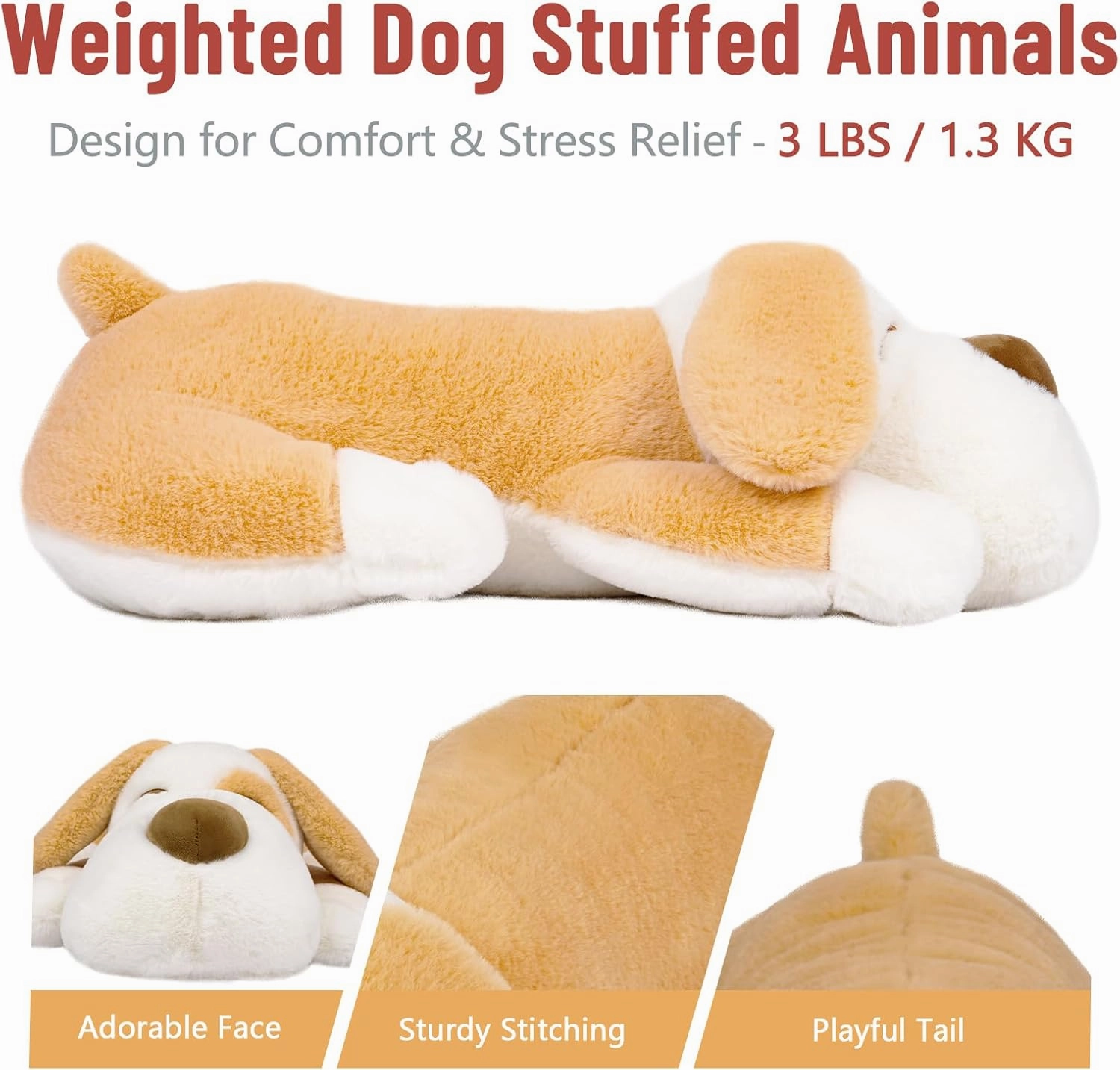 Niuniu Daddy 18" | 3 Pound Weighted Dog Stuffed Animal, Large Stuffed Puppy Plush Animals, Cute Dog Plush Toy Body Pillow, Plushies Gifts for Adults Kids Valentine Birthday Holidays Christmas