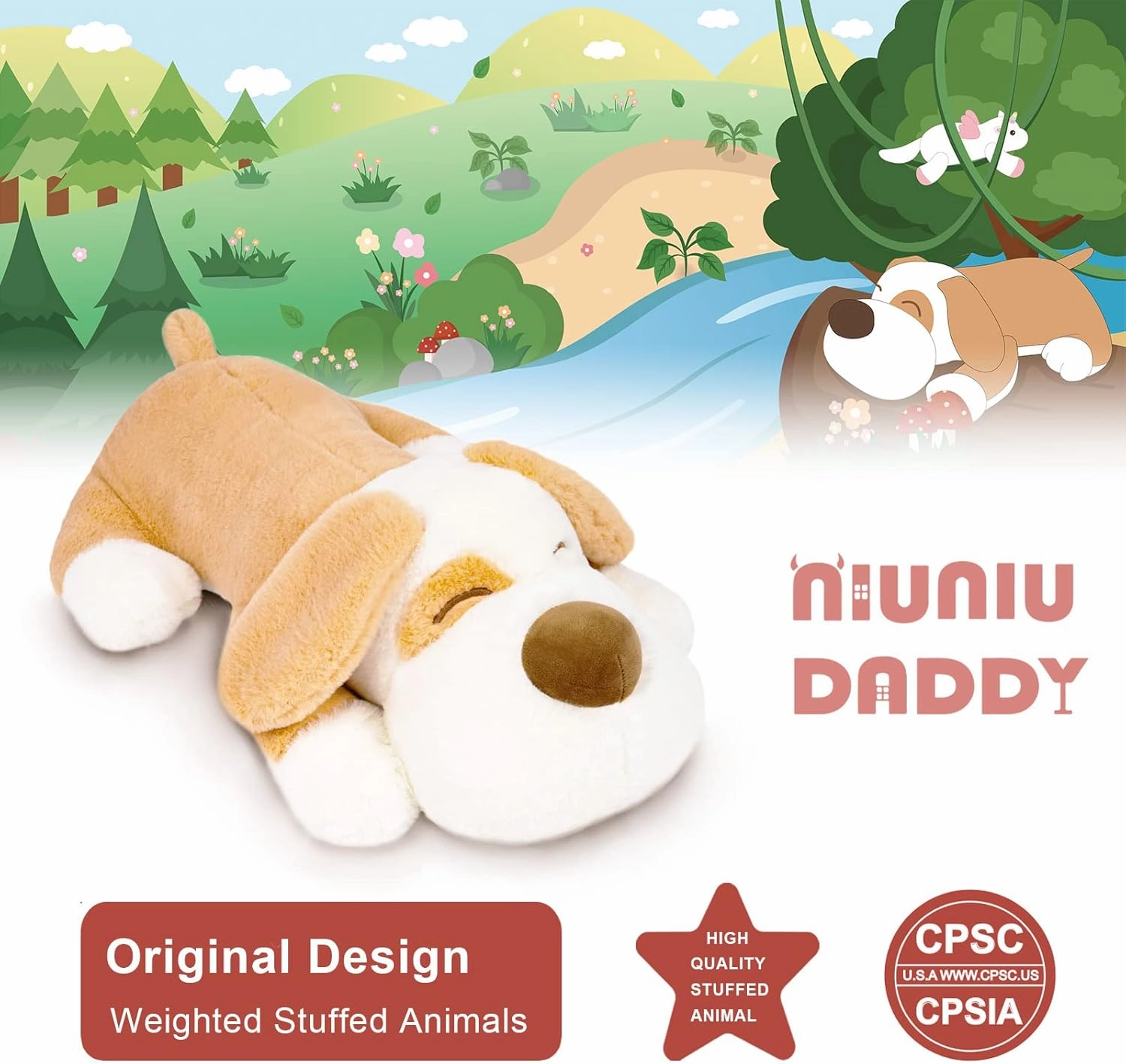 Niuniu Daddy 18" | 3 Pound Weighted Dog Stuffed Animal, Large Stuffed Puppy Plush Animals, Cute Dog Plush Toy Body Pillow, Plushies Gifts for Adults Kids Valentine Birthday Holidays Christmas