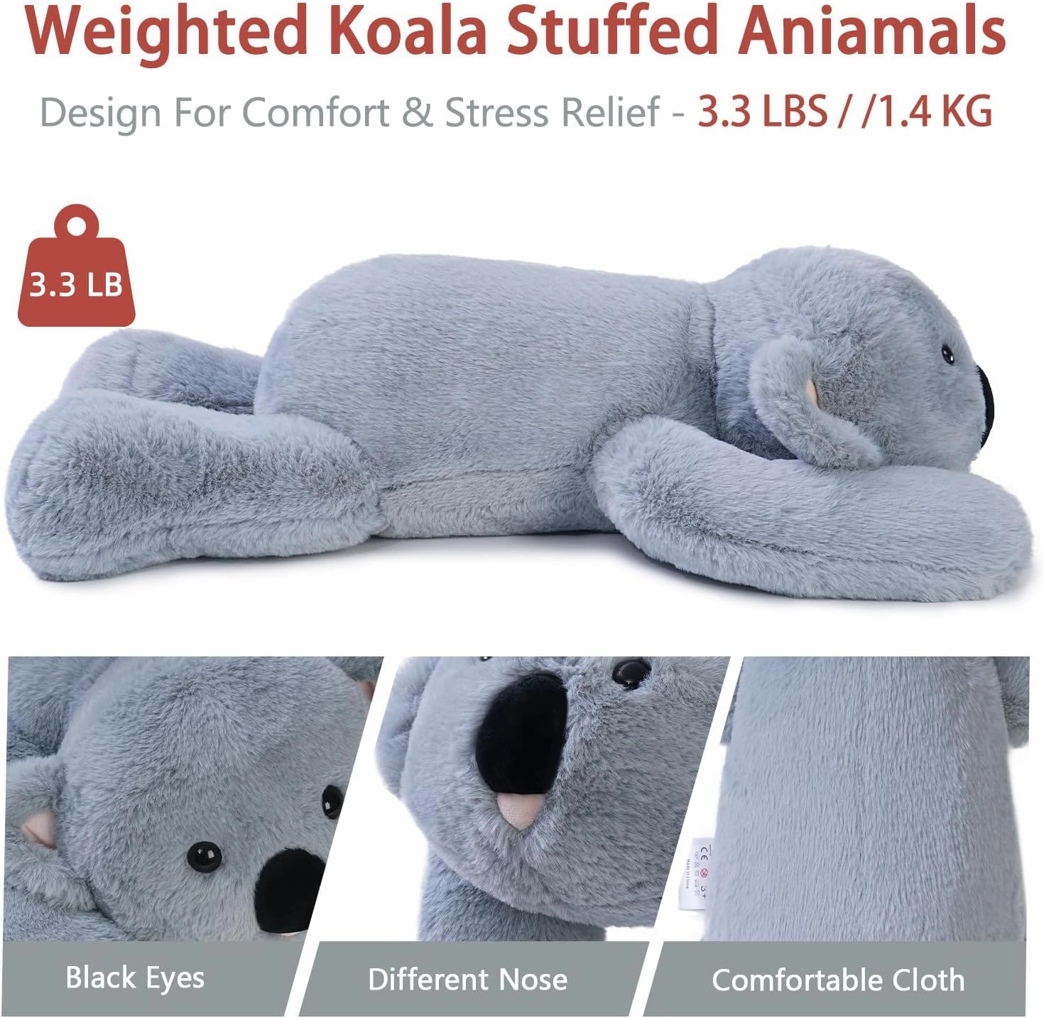 Niuniu Daddy 20" | 3.3 Pound Koala Weighted Stuffed Animals for Adults Kids, Large Stuffed Koala Pillowfort Plush Animal Toys for Baby, Big Body Pillow for Gift Present Birthday Christmas Valentine