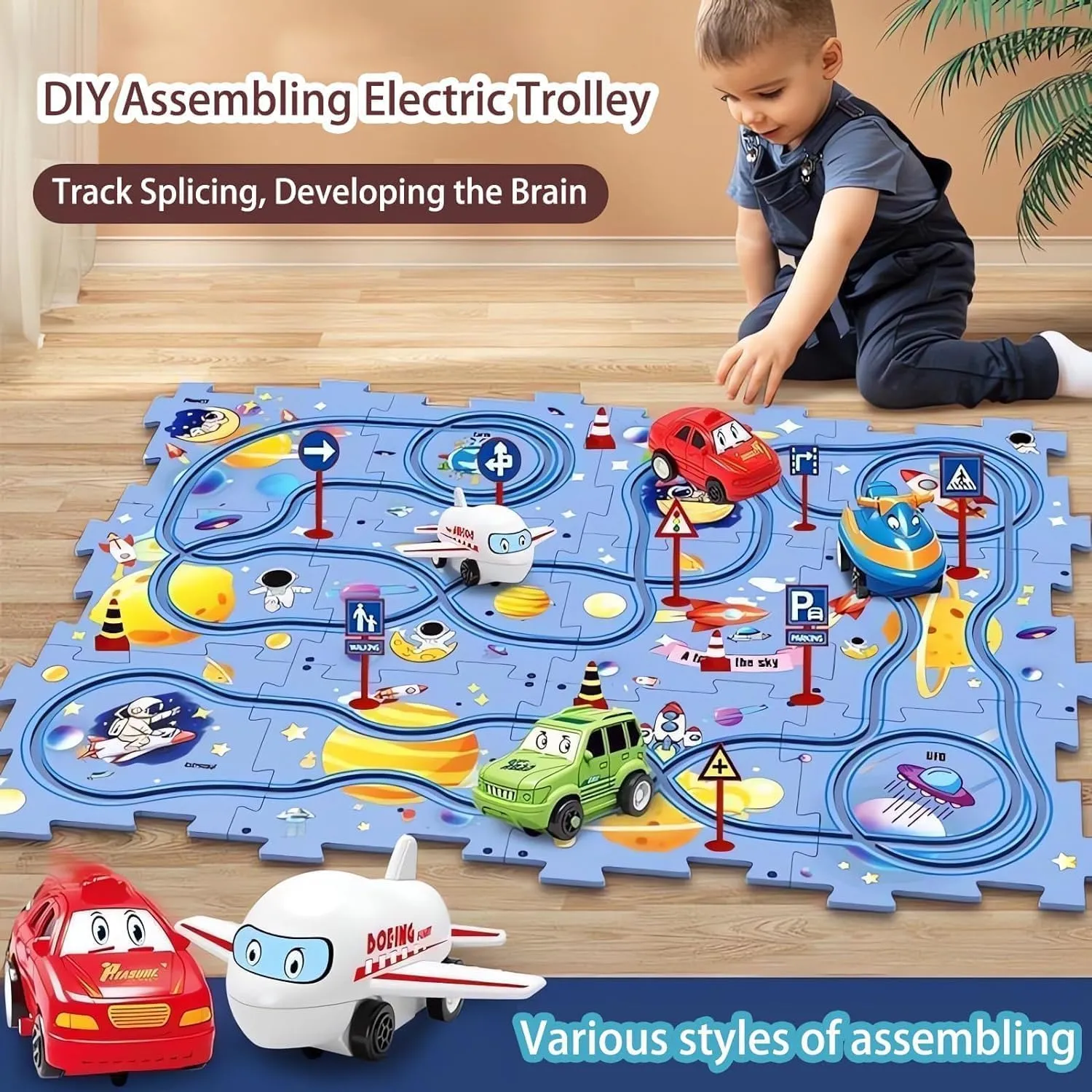 Nukids Puzzle Racer Kids Car Track Set,2025 New Christmas Puzzle Racer Kids Car Track Set 4 Series,Nu Kids Puzzle Racer Kids Car Track Set,Kids Ages 3  Boys and Girls (Space,25 Pcs)