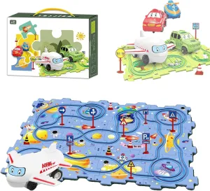 Nukids Puzzle Racer Kids Car Track Set,2025 New Christmas Puzzle Racer Kids Car Track Set 4 Series,Nu Kids Puzzle Racer Kids Car Track Set,Kids Ages 3  Boys and Girls (Space,25 Pcs)