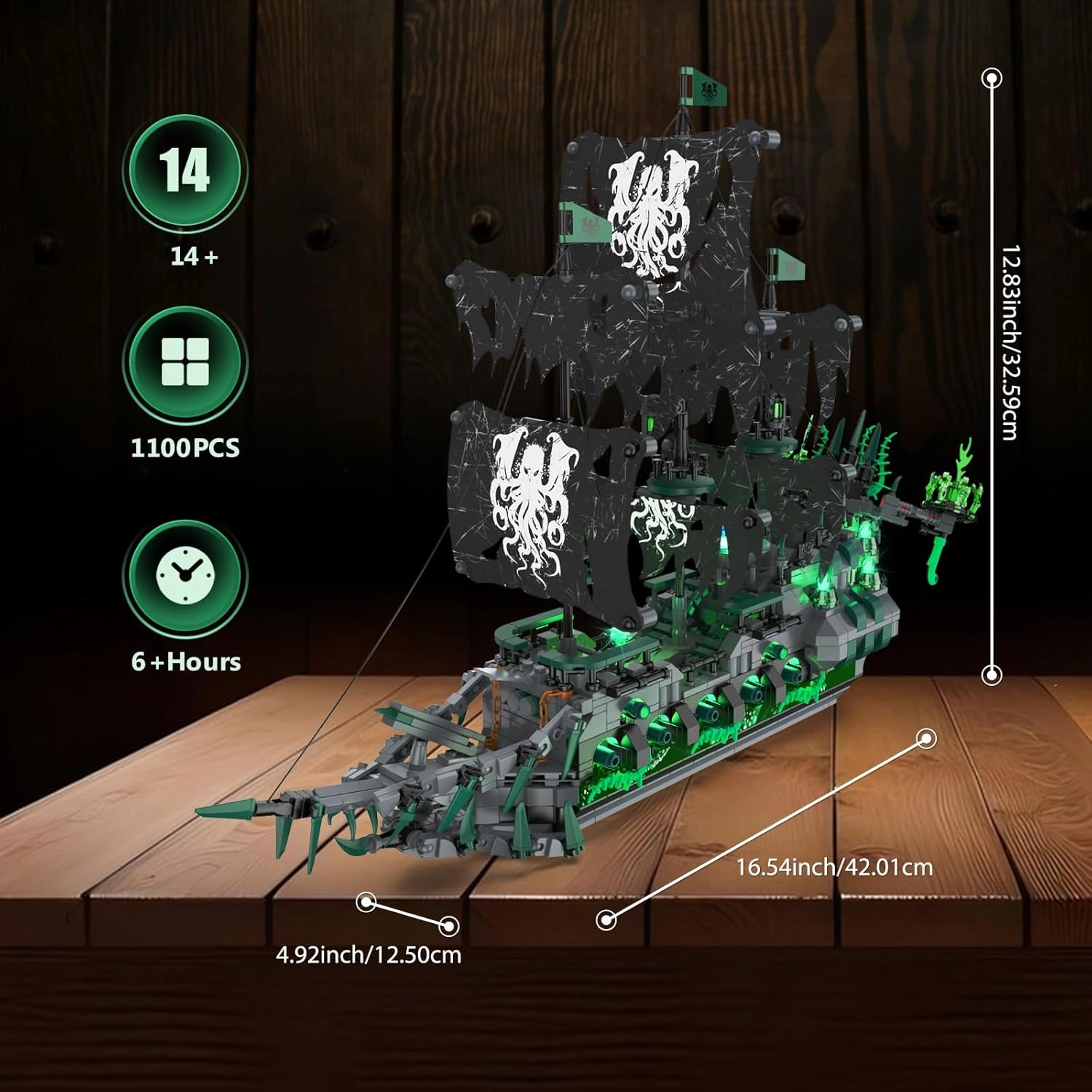 NUTCRACKER Pirate Ship Model Building Kits with LED Light, Ghost Ship Flying Dutchman Toy Building Set, Sailboat Model Home Easter Decor, Easter Birthday Gift for Adults Boys Girls（1100 Pieces）