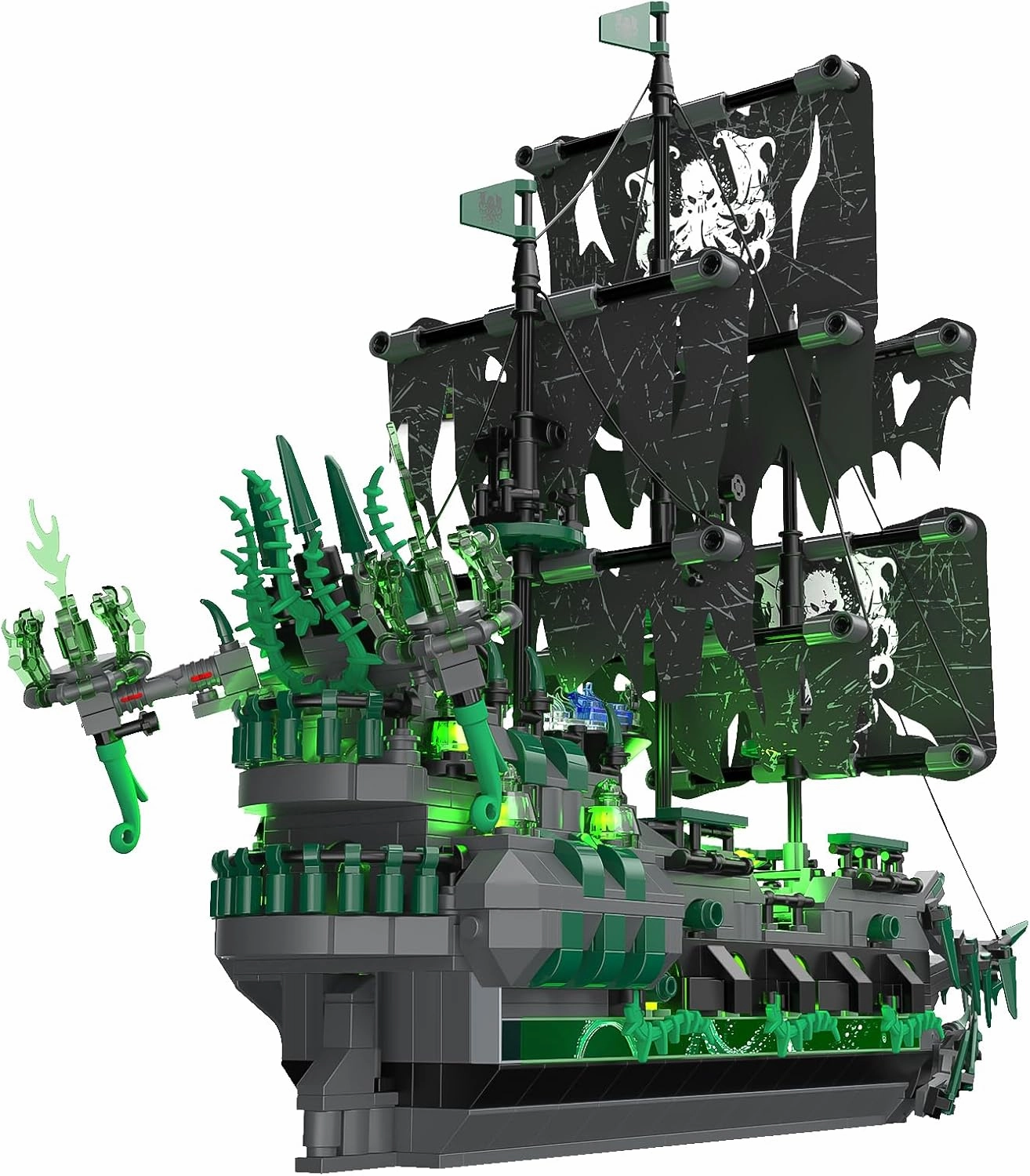 NUTCRACKER Pirate Ship Model Building Kits with LED Light, Ghost Ship Flying Dutchman Toy Building Set, Sailboat Model Home Easter Decor, Easter Birthday Gift for Adults Boys Girls（1100 Pieces）