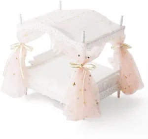 Odoria Dollhouse Princess Bed Miniature: 1/12 Scale Queen Bed Pink Fluffy for 6 inch Dolls Bedroom - Mini Bedding Furniture with Luxury Canopy