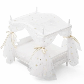 Odoria Dollhouse Princess Bed Miniature: 1/12 Scale Queen Bed White Fluffy for 6 inch Dolls Bedroom - Mini Bedding Furniture with Luxury Canopy