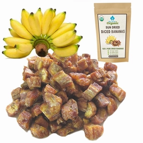 Organic Sun Dried Bananas Diced Fruit Pieces - Healthy Thai Natural Fruit Snacks - Soft and Chewy - No Sugar Added - No Preservatives - Unsulfured (12.6 OZ)