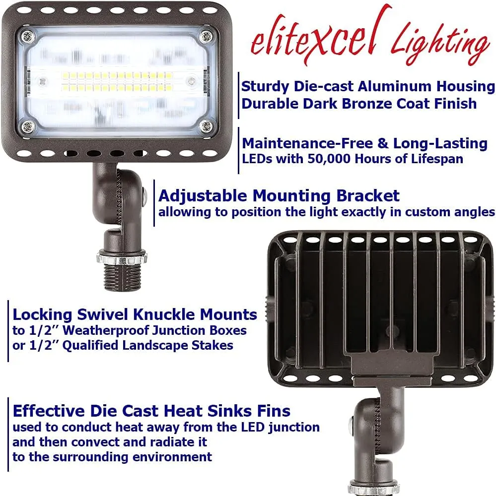 Outdoor LED Landscape Lights - 16W UL Listed, 1500 Lumen Waterproof Walkway Security Lights, 3000K Warm White, 1/2" Knuckle Mount, 120V and 5 Year Warranty