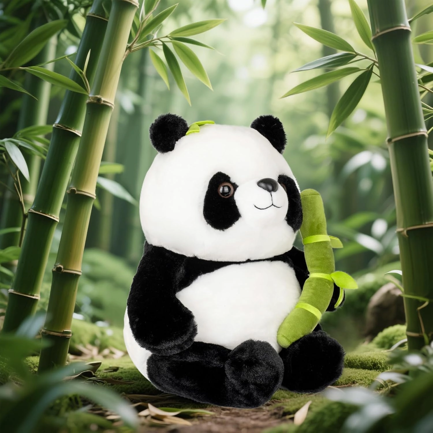 Panda Stuffed Animal 9'' Soft Bear Plush Toys with Bamboo Stuffed Panda Plushies Cute Doll Gifts Black and White (9inch