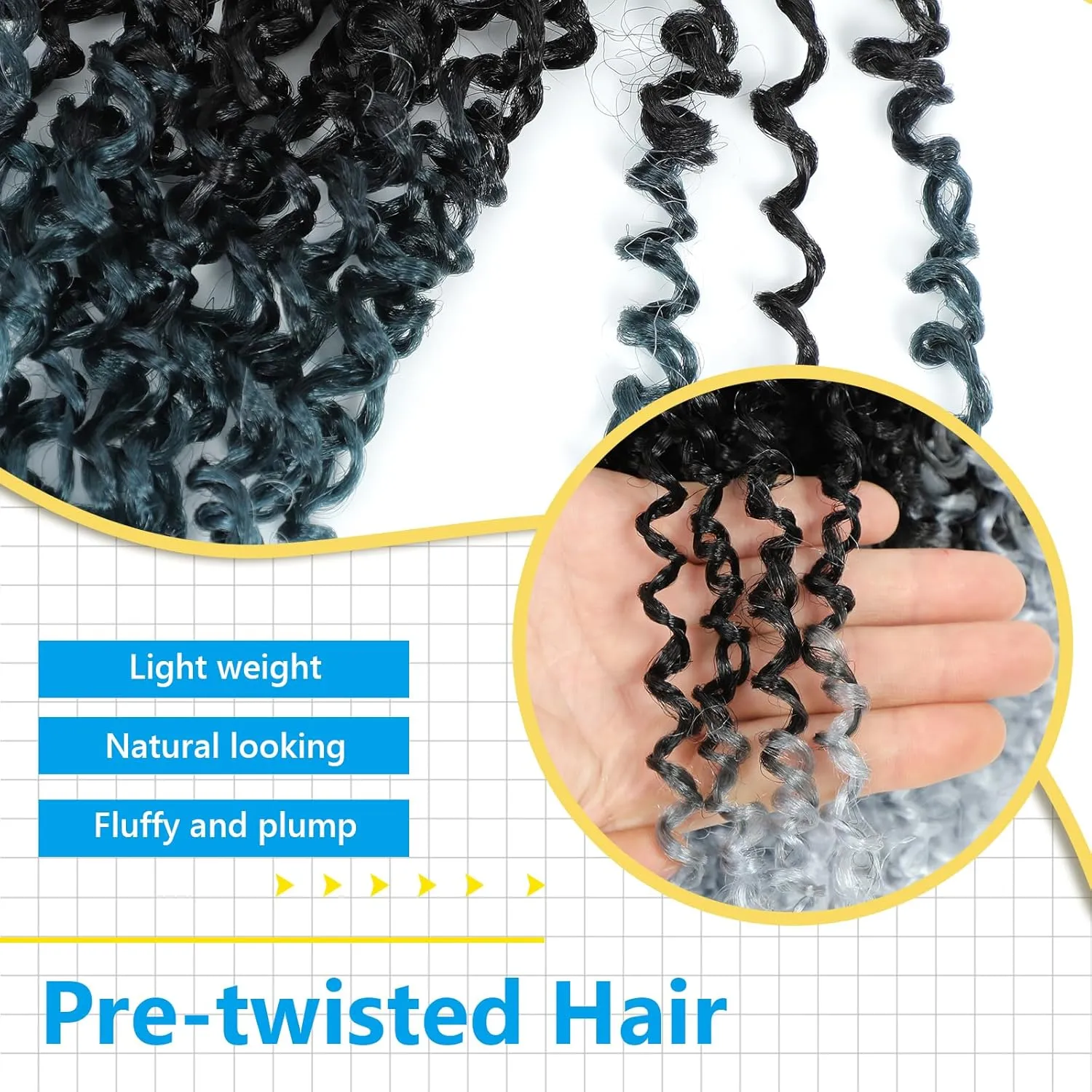 Passion Twsit Hair 14 Inch - 1B/Silver Yankee Twist Crochet Hair 10Packs Passion Twist Braiding Hair Prelooped Mini Spring Twist Crochet Hair for Black Women(14 Inch,1B/Silver)