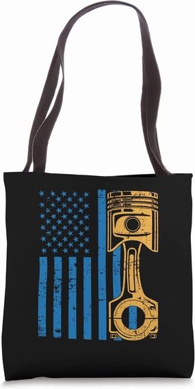 Patriotic American Flag Piston Muscle Car Vintage Distressed Tote Bag
