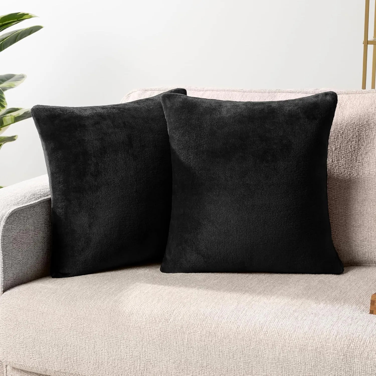 PAVILIA Black Throw Pillow Covers 20x20 Set of 2, Decorative Pillow Cases for Bed Sofa Couch, Boho Aesthetic Accent Decor Cushion for Bedroom Living Room, Velvet Square Euro Sham Covers, Solid Black