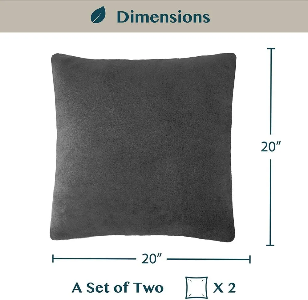 PAVILIA Dark Gray Throw Pillow Covers 20x20 Set of 2, Decorative Pillow Cases for Bed Sofa Couch, Boho Aesthetic Accent Decor Cushion for Bedroom Living Room, Velvet Square Euro Sham Covers, Dark Grey