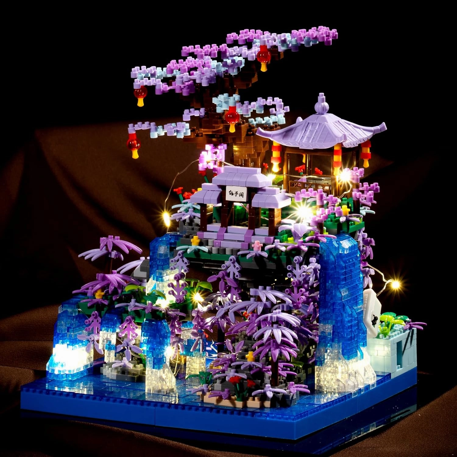 Peach Blossom Pond Japanese Architecture Building Blocks Set for Adults and Kids, Micro Mini Bricks Cherry Blossom Tree House Building Kit 2500 PCS Green