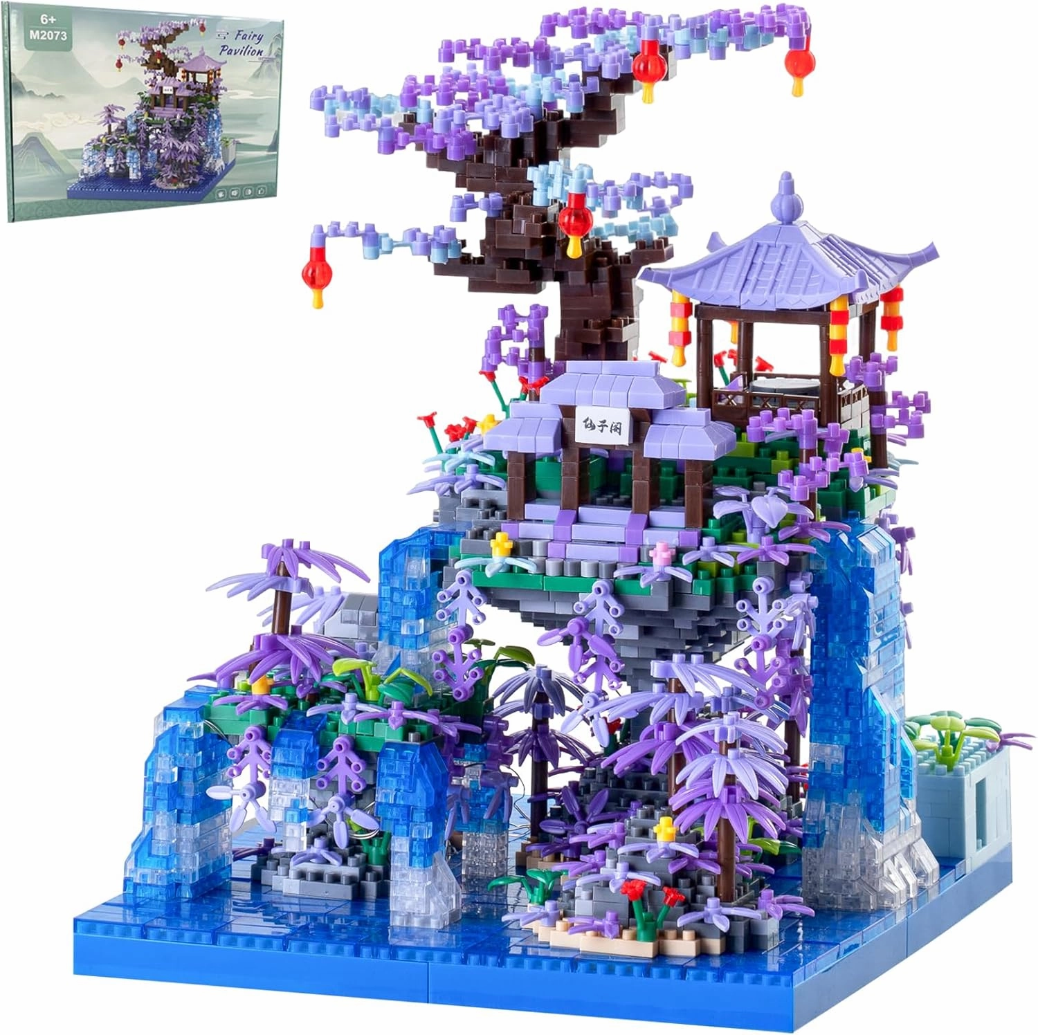 Peach Blossom Pond Japanese Architecture Building Blocks Set for Adults and Kids, Micro Mini Bricks Cherry Blossom Tree House Building Kit 2500 PCS Green