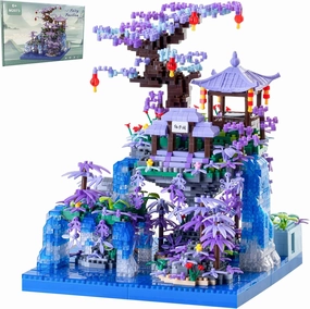 Peach Blossom Pond Japanese Architecture Building Blocks Set for Adults and Kids, Micro Mini Bricks Cherry Blossom Tree House Building Kit 2500 PCS Green
